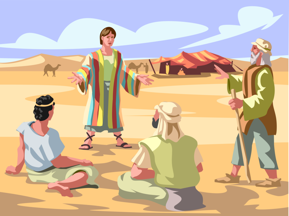 Vector Illustration of Joseph and His Multi-Colored Coat of Many Colors Biblical Story