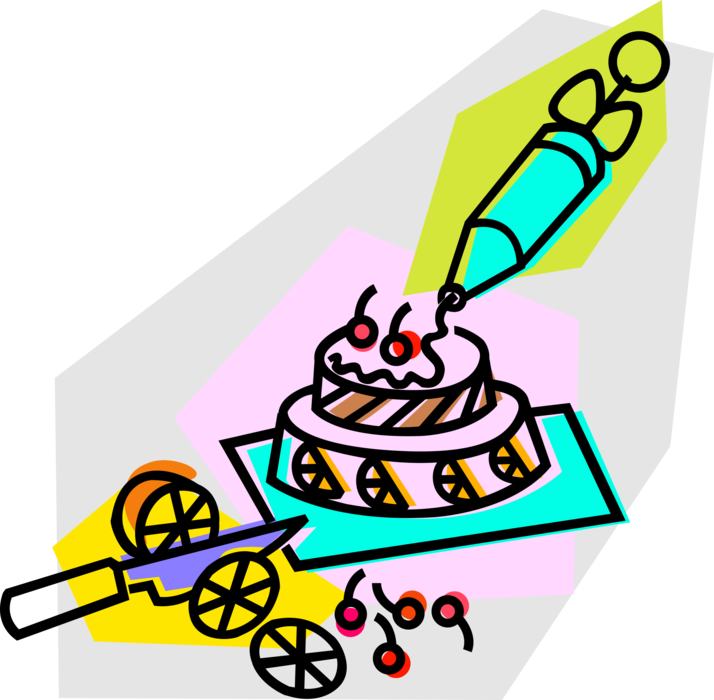 Vector Illustration of Fancy Cake Dessert Decoration with Frosting Icing and Citrus Lemon Slices