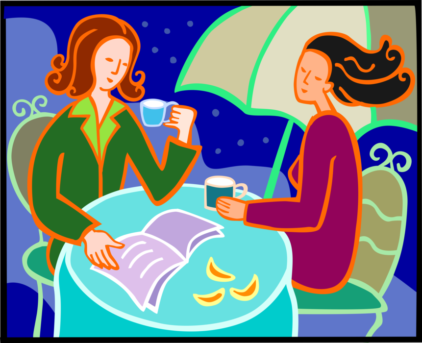 Vector Illustration of Women Enjoy Tea and Conversation