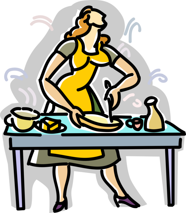 Vector Illustration of Preparing Food Dish in Kitchen