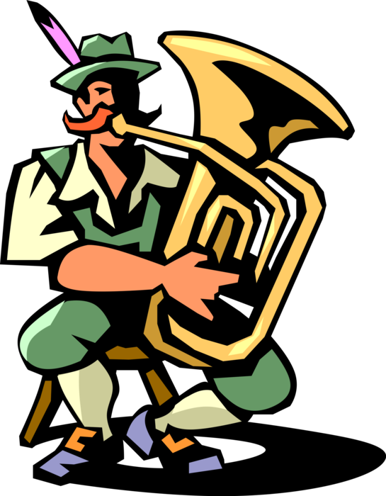 Vector Illustration of Oom-Pah Oompah or Umpapa Tuba Large Brass Musical Instrument Player
