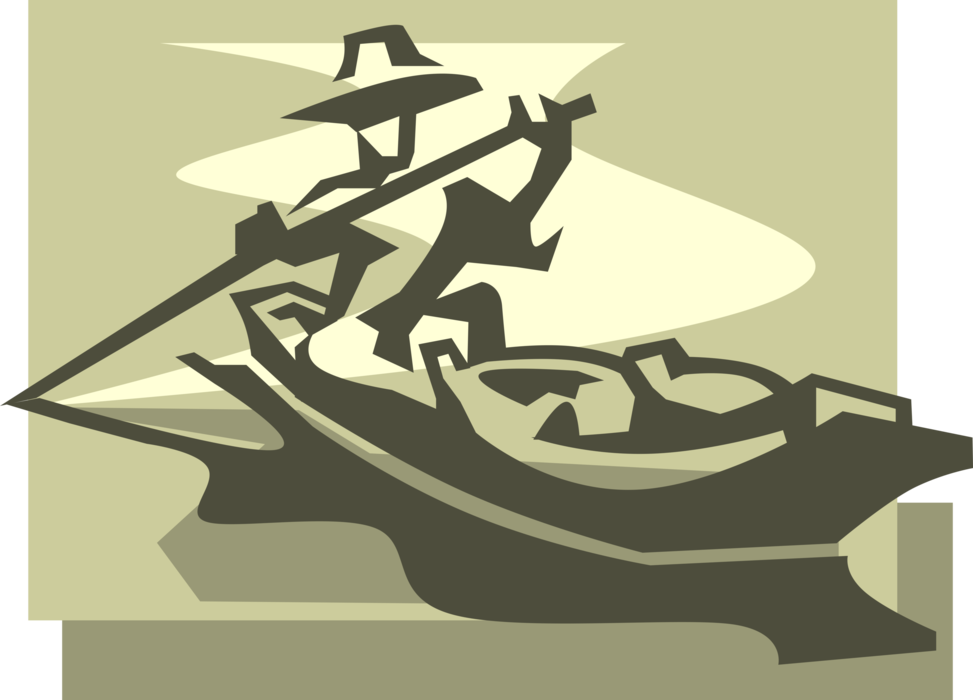 Vector Illustration of Asian Food Merchants Deliver Fruits and Vegetables in Canoe Stall Boat