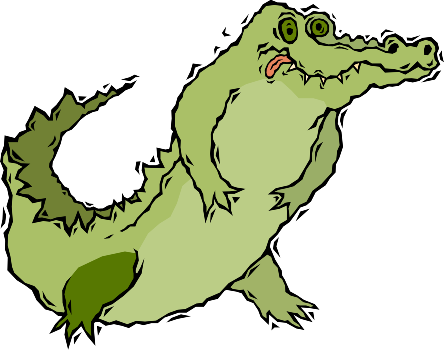 Vector Illustration of Alligator Tropical Aquatic Reptile Running on Hind Legs