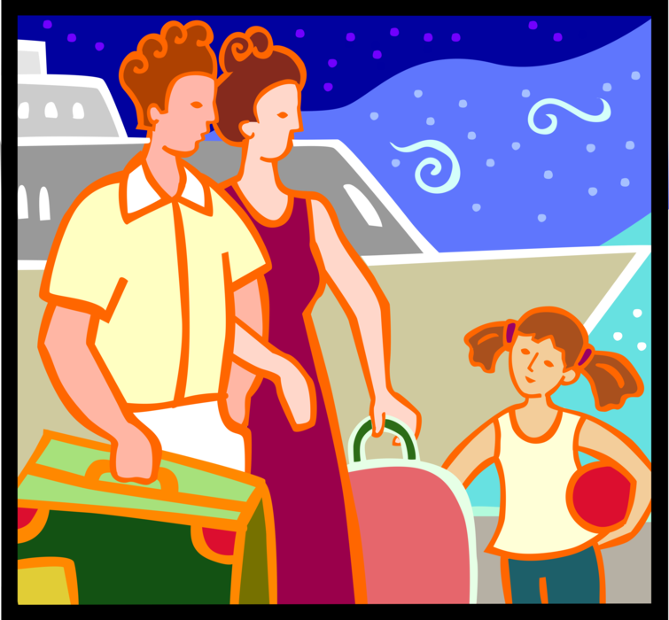 Vector Illustration of Family Holiday Vacation via Cruise Ship or Cruise Liner Passenger Ship