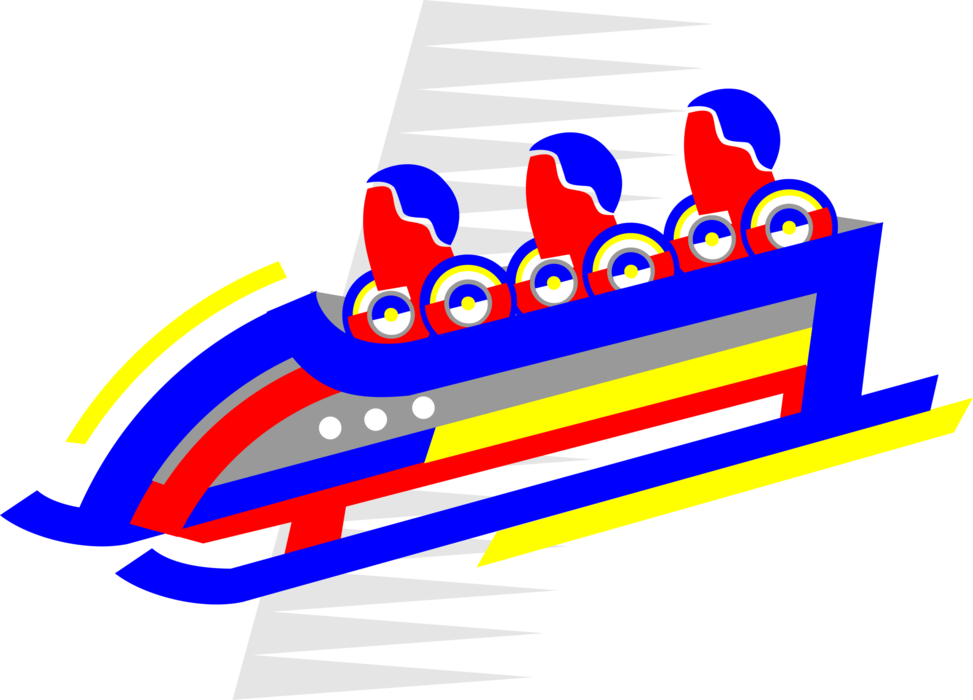 Vector Illustration of Three Bobsledders in Bobsleigh or Bobsled Race on Iced Track