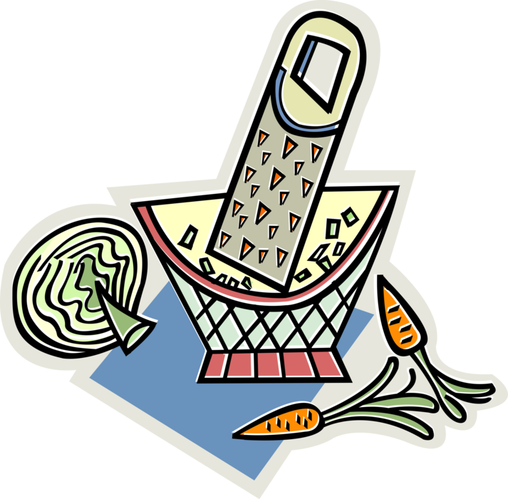 Vector Illustration of Food Grater with Lettuce and Garden Vegetable Carrot