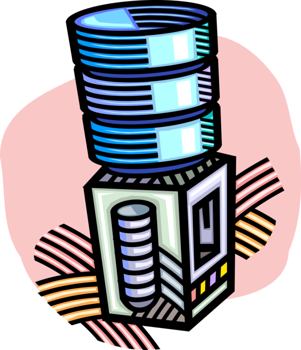 Vector Illustration of Office Water Cooler Dispenses Water with Cups and is Hub for Office Gossip and Conversation
