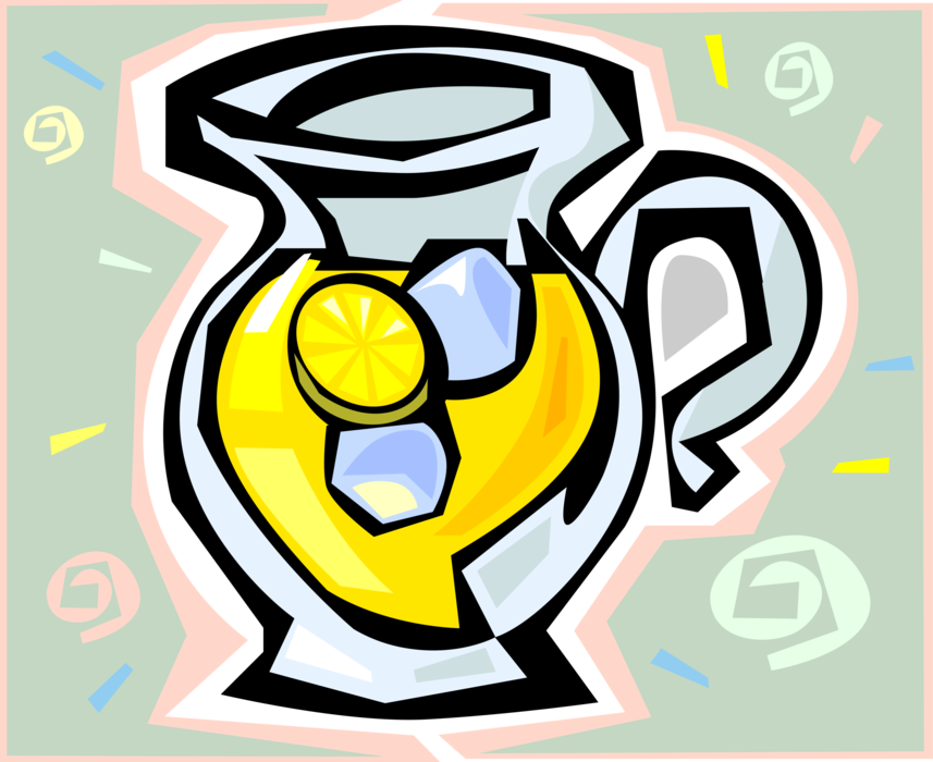 Vector Illustration of Pitcher of Lemonade with Lemons and Ice Cubes