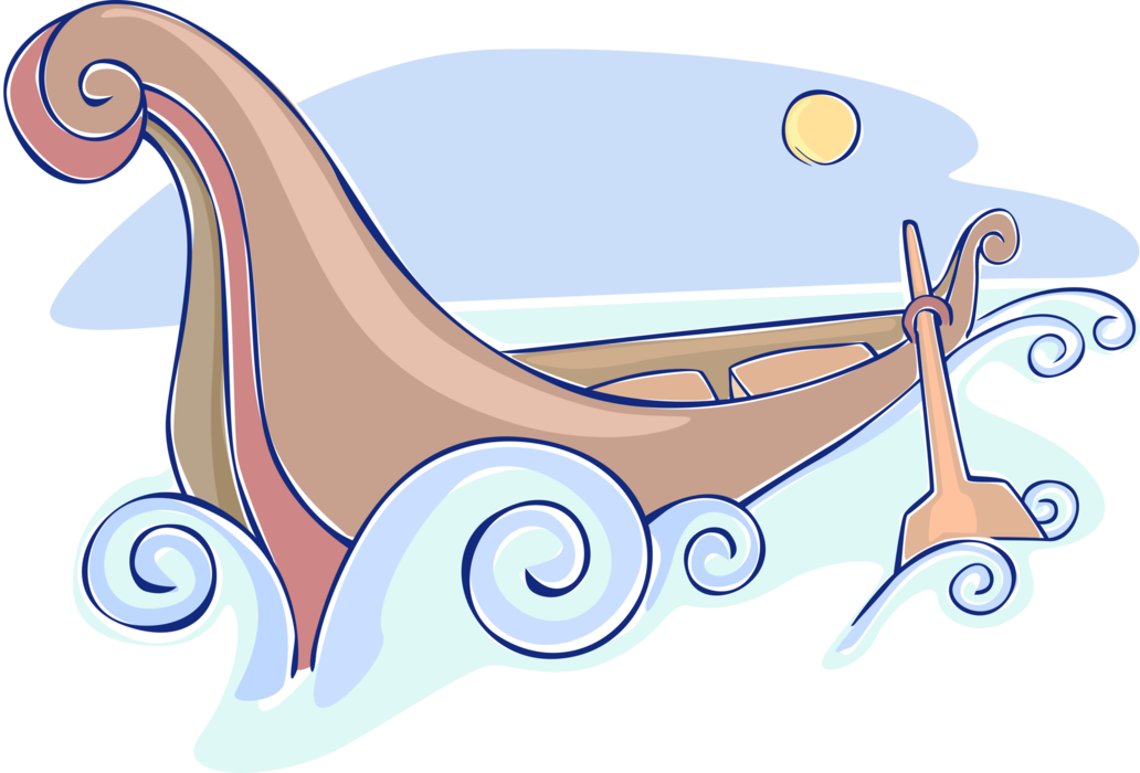 Vector Illustration of Canoe or Gondola Watercraft Boat with Oar