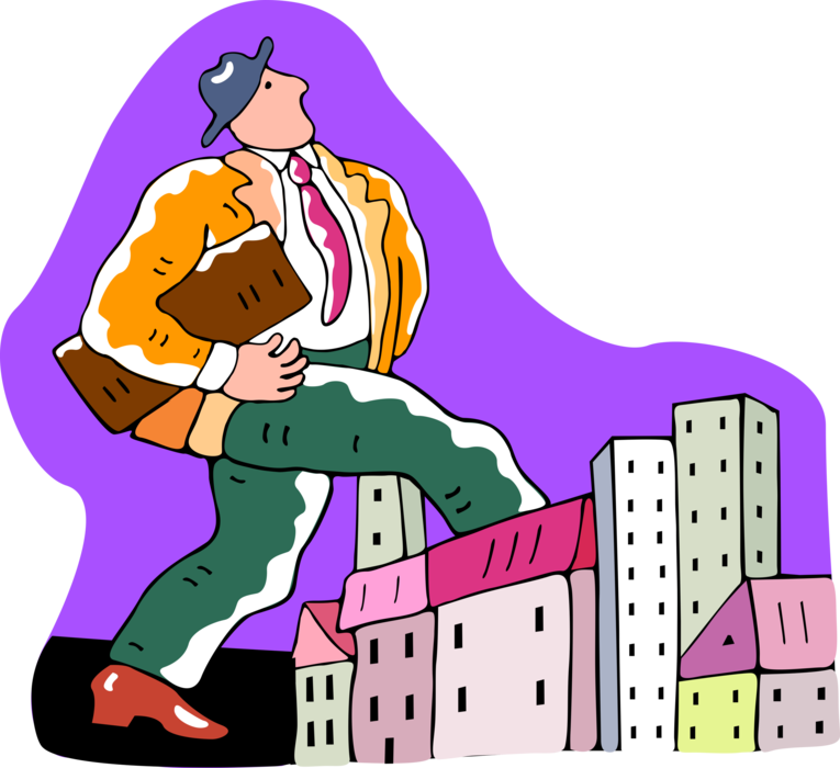 Vector Illustration of Successful Businessman Walking Through City