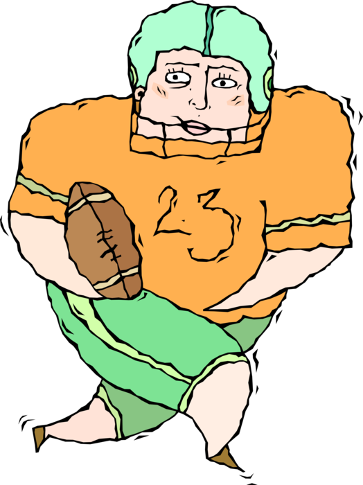 Vector Illustration of Football Player Runs Down the Gridiron Field with Football