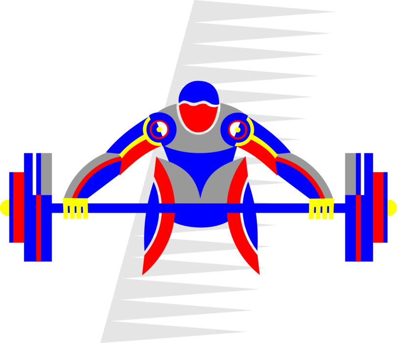Vector Illustration of Competitive Weightlifter Lifting Barbell Weights While Weight Training
