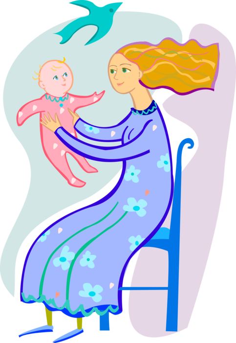 Vector Illustration of Loving Parent Mother with Newborn Infant Baby