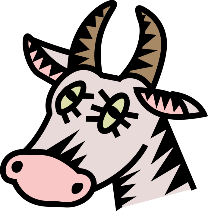 Vector Illustration of Farm Agriculture Livestock Animal Dairy Cow Head with Horns