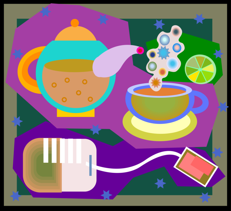 Vector Illustration of Tea Service with Tea Bag and Teapot