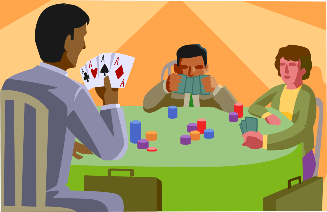 Vector Illustration of Gambling Card Games Poker Night with Friends Playing Cards