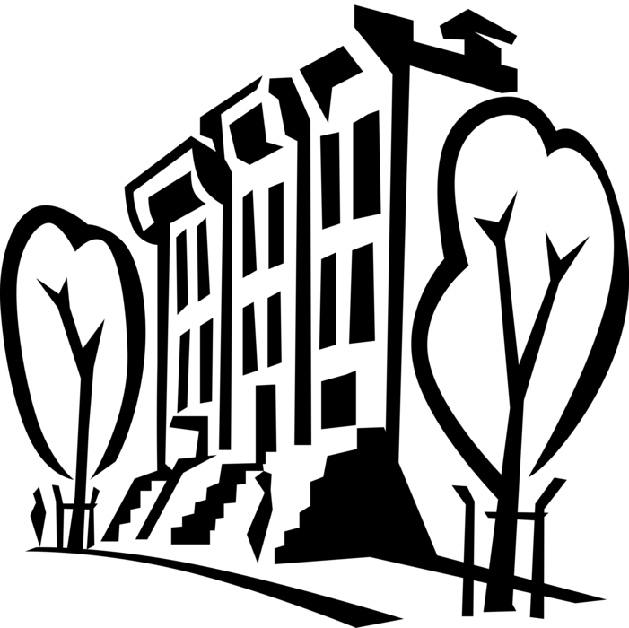 Vector Illustration of Urban Metropolitan City Block of Brick Apartment House Buildings