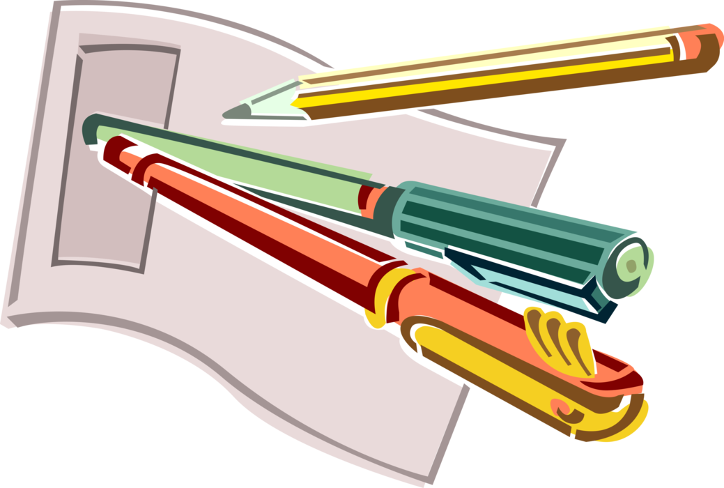 Vector Illustration of Pen and Pencil Writing Instruments