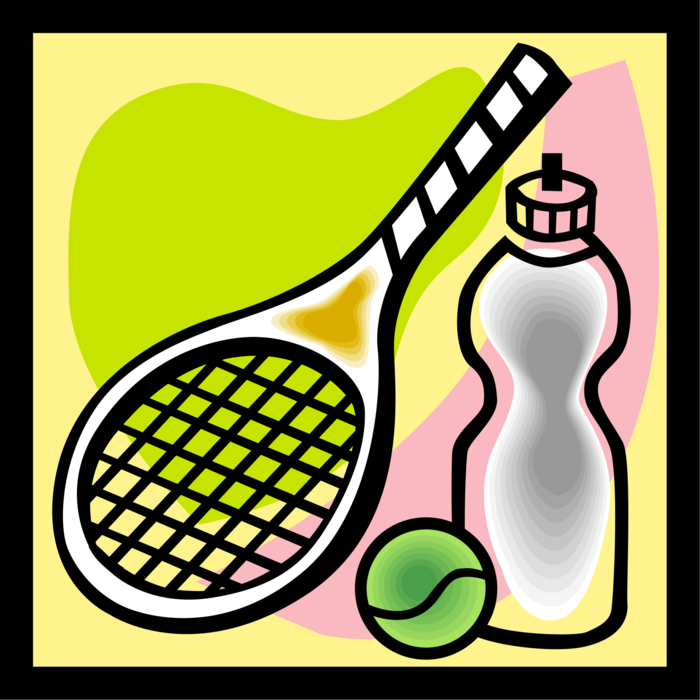 Vector Illustration of Sport of Tennis Racket or Racquet with Ball and Water Bottle