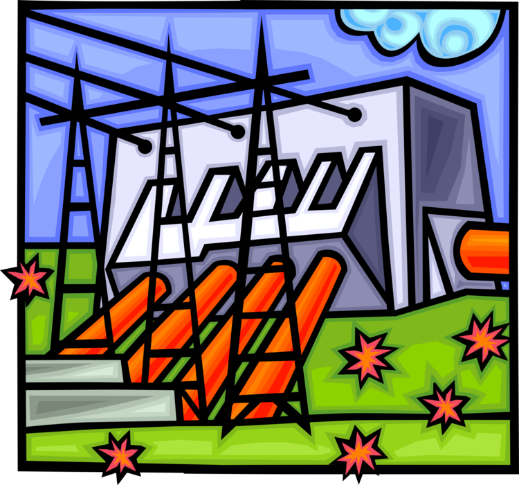 Vector Illustration of Hydroelectricity Power Generated by Hydropower Electric Dam Reservoir
