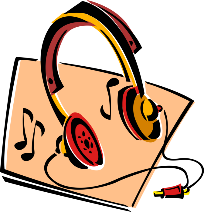 Vector Illustration of Listening Device Headphones Earspeakers or Earphones Play Music