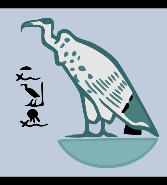 Vector Illustration of Ancient Egyptian Vulture Bird with Hieroglyphics