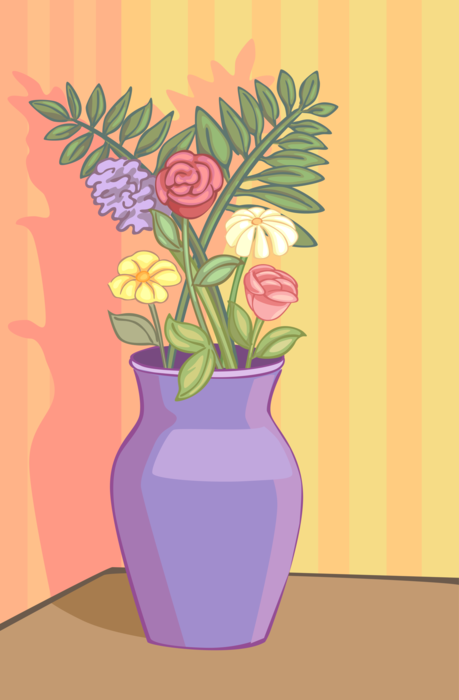 Vector Illustration of Vase of Cut Flowers