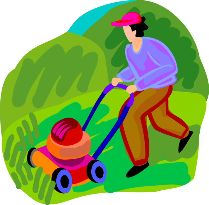 Vector Illustration of Yard Work Lawn Mower Cutting the Grass