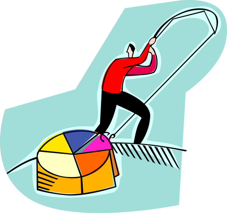 Vector Illustration of Businessman Fishing for His Piece of the Pie