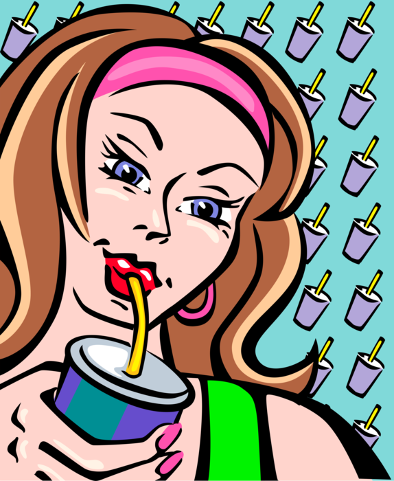 Vector Illustration of Drinking Soda Soft Drink with Cup and Straw