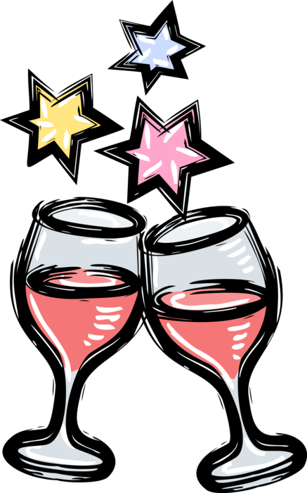 Vector Illustration of Wine Glasses and Stars Toast in Expression of Honor or Goodwill