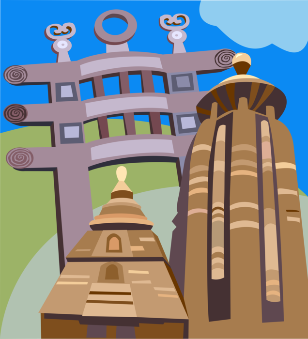 Vector Illustration of North Gate of the Sanchi Stupa, India