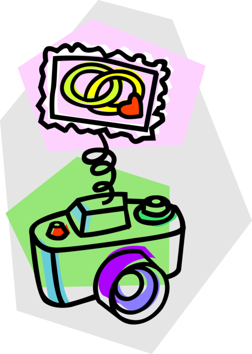 Vector Illustration of Photographic Camera Takes Photography Photo Pictures of Wedding Band Rings