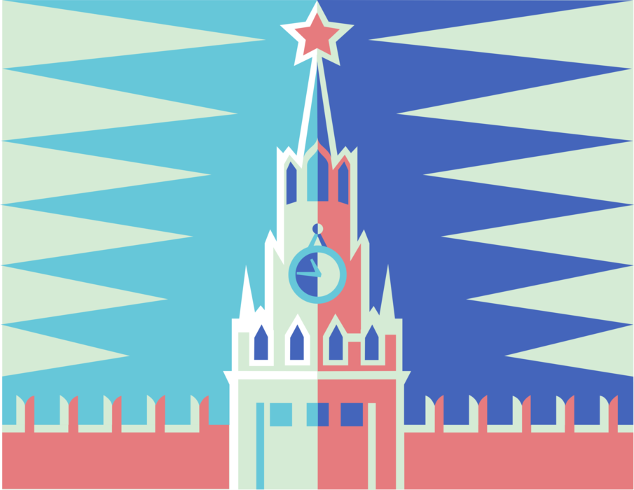 Vector Illustration of Kremlin, Residence of President of Russian Federation, Moscow, Russia