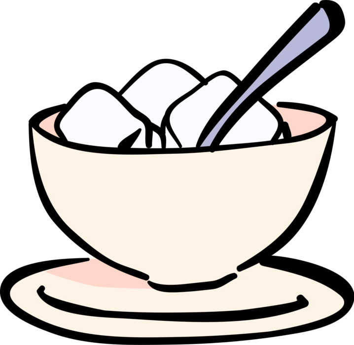 Vector Illustration of Sugar Cubes in Bowl with Spoon