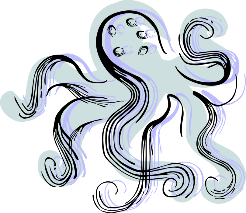 Vector Illustration of Giant Octopus Cephalopod Mollusc or Mollusk