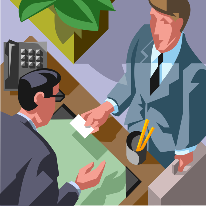 Vector Illustration of Businessman Presenting Business Card to Make Introduction