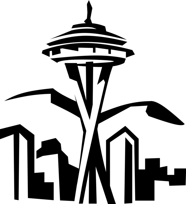Vector Illustration of Space Needle Landmark Observation Tower, Seattle, Washington, United States of America