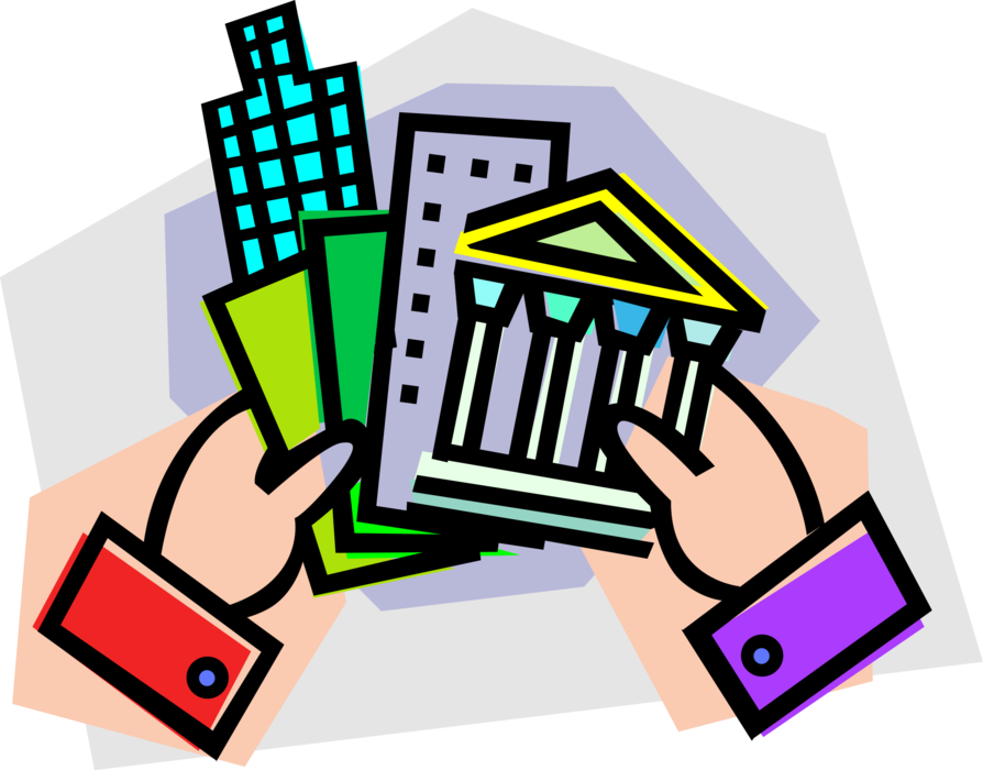 Vector Illustration of Residential Real Estate Investments with Bank and Commercial Offices
