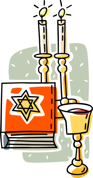 Vector Illustration of Judaism Messianic Hebrew Bible with Sabbath Shabbat Kiddush Cup and Candles