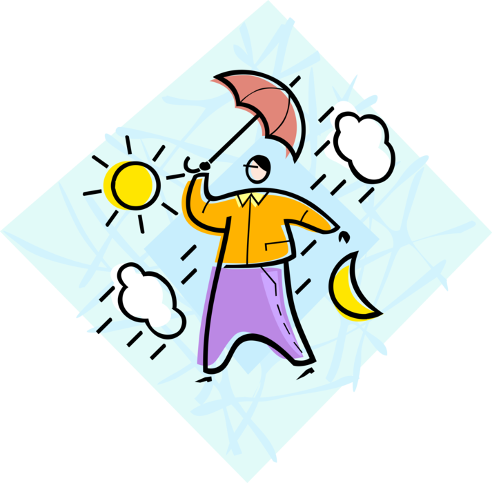 Vector Illustration of Weather Forecast Calls for Rain Showers with Umbrella