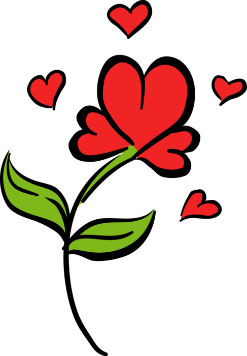 Vector Illustration of Red Rose Love Hearts Flower