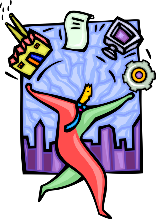 Vector Illustration of Multitasking Businessman Juggles Business Responsibilities