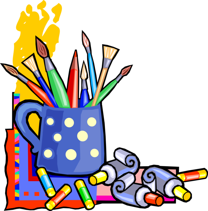 Vector Illustration of Visual Arts Artist's Paintbrushes and Paint Tubes