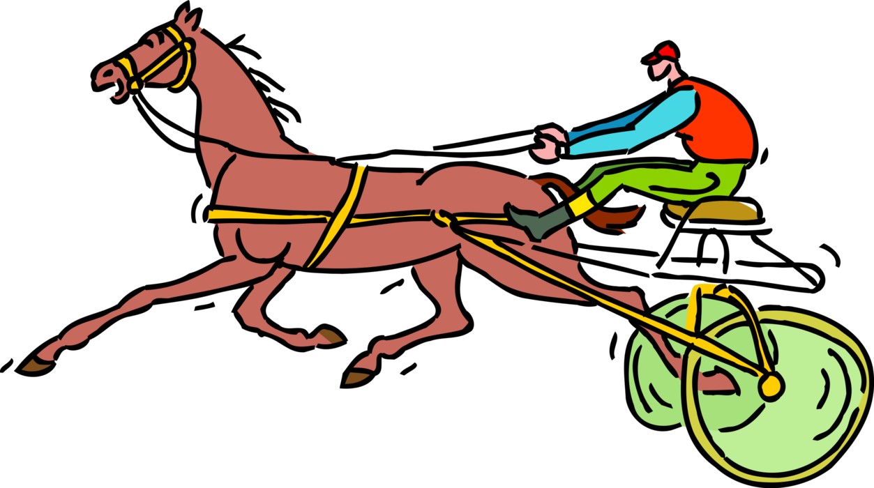 Vector Illustration of Equestrian Harness Racing with Horse and Jockey