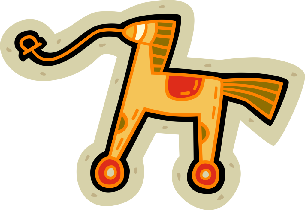 Vector Illustration of Child's Pull Toy Horse on Wheels