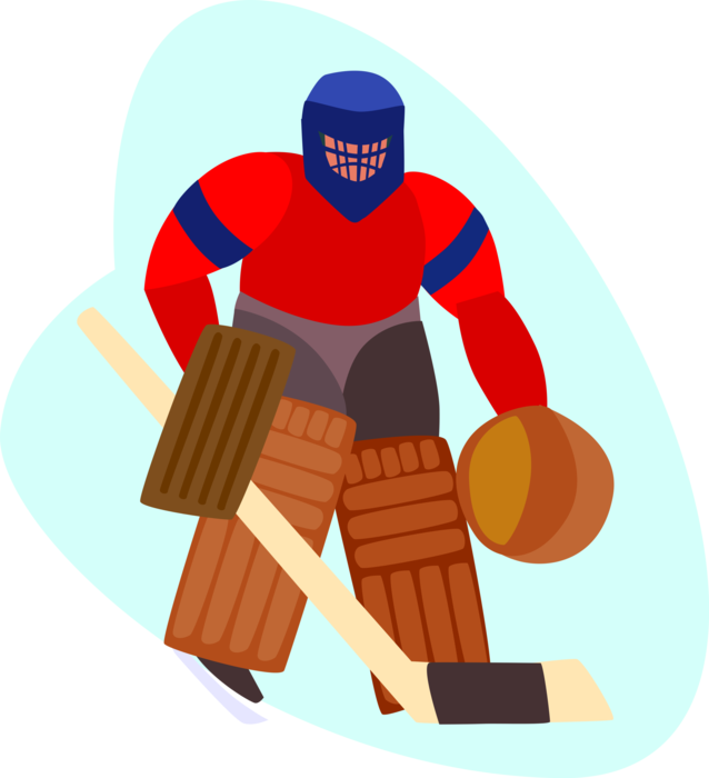 Vector Illustration of Sport of Ice Hockey Goalie Protects the Net