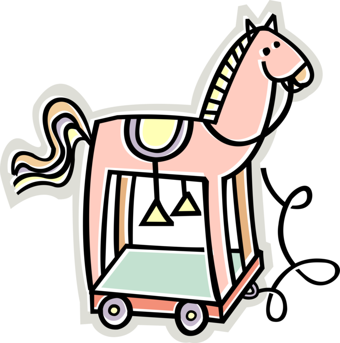 Vector Illustration of Child's Play Toy Riding Horse on Wheels