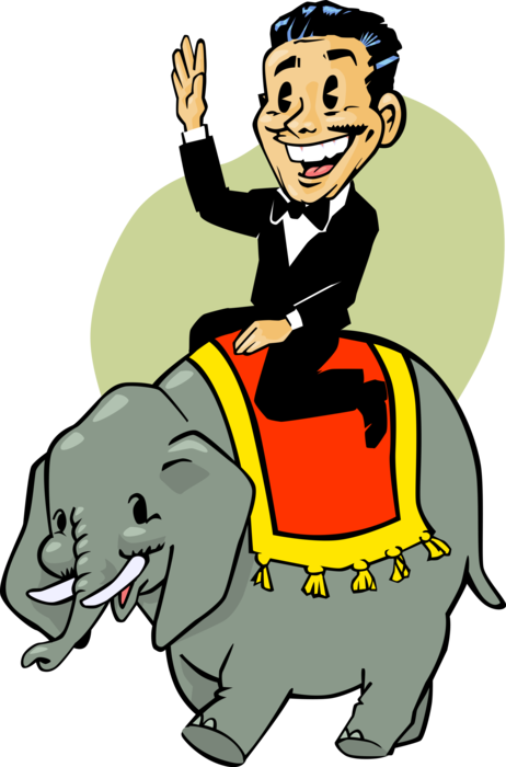 Vector Illustration of Big Top Circus Performer Rides an African Elephant and Waves
