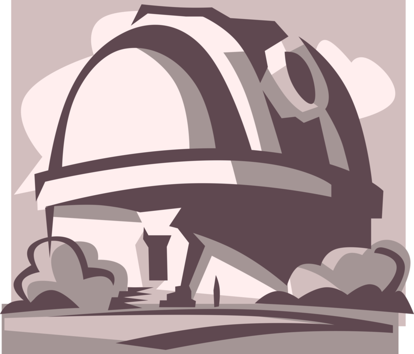 Vector Illustration of Telescope Observatory Studies Celestial Stars, Galaxies, Planets, Moons, Asteroids
